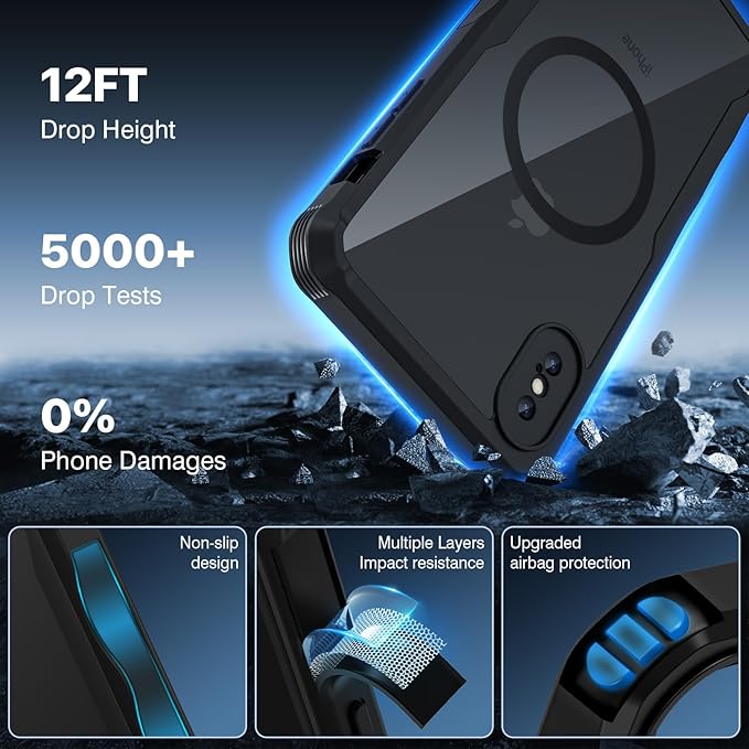 CENHUFO Privacy Magnetic for iPhone Xs Max Case, Full Body Phone Case Built-in 9H Tempered Glass Privacy Screen Protector [Compatible with Magsafe] Shockproof Protective Bumper Clear Cover - Black