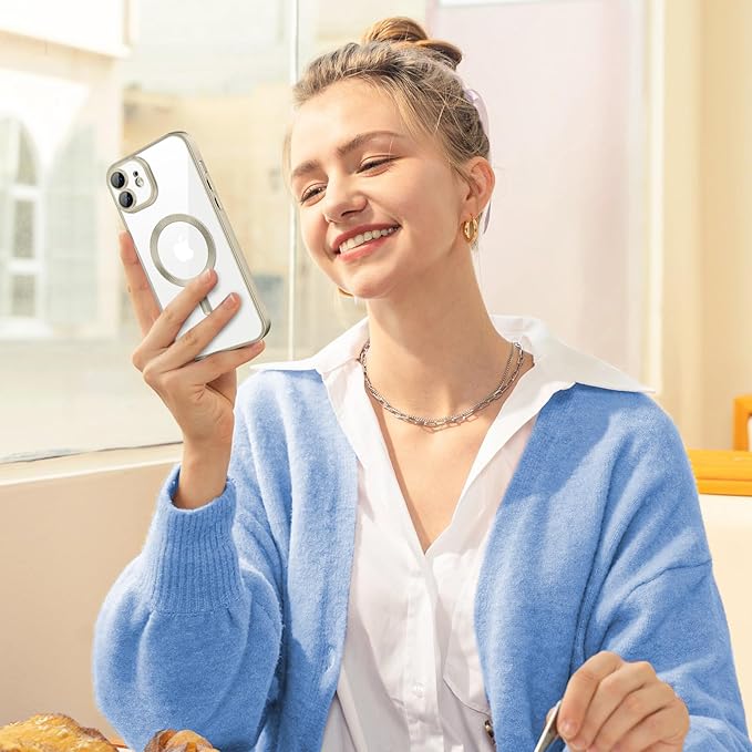 Hython Magnetic Clear for iPhone 11 Case with Camera Lens Protector [Compatible with MagSafe] Luxury Plating Edge Slim Soft TPU Cover Protective Phone Case for iPhone 11 6.1", Matte Gray