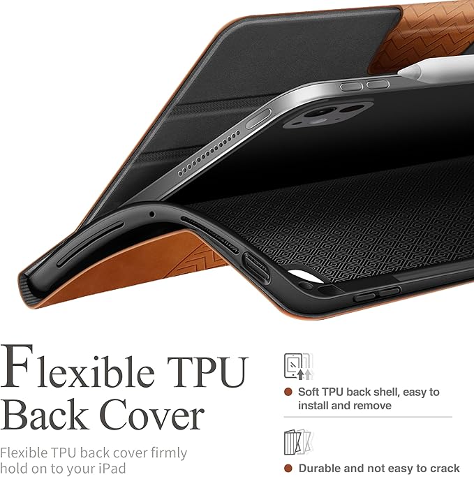 auaua Case for iPad Pro 11 Inch (M5/M4) 2025/2024, PU Leather Case with Pencil Holder, Supports Pencil Pro and Pencil(USB-C), Adjustable Angles, Auto Sleep/Wake (Brown)