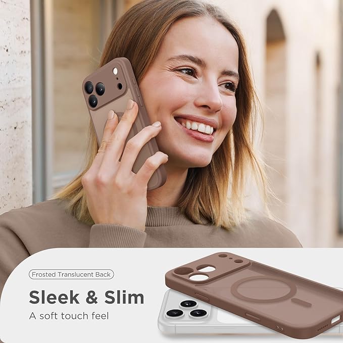CAPRARO Magnetic for iPhone 17 Pro Case, Upgraded [Full Camera Protection] [Compatible with MagSafe] Protective Translucent Matte Women Girl Phone Case Cover, Brown