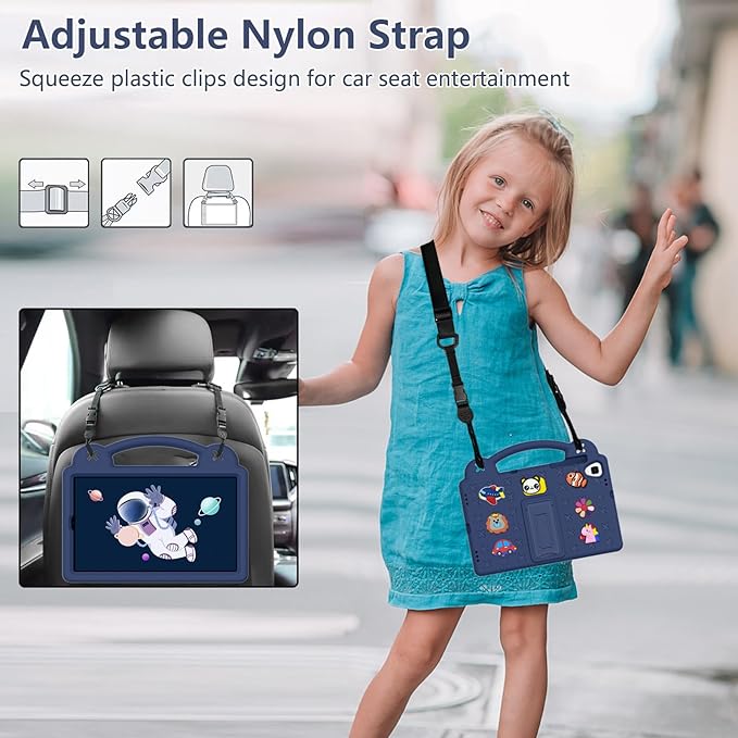 AKABEILA Compatible with Samsung Galaxy Tab A 10.1(2019)/Lenovo Tab M10 HD 2nd Gen/Tab K10/M10 Plus 10.3 inch Tablet Case, Kids Case with Shoulder Strap & Stand Handle Navy Blue
