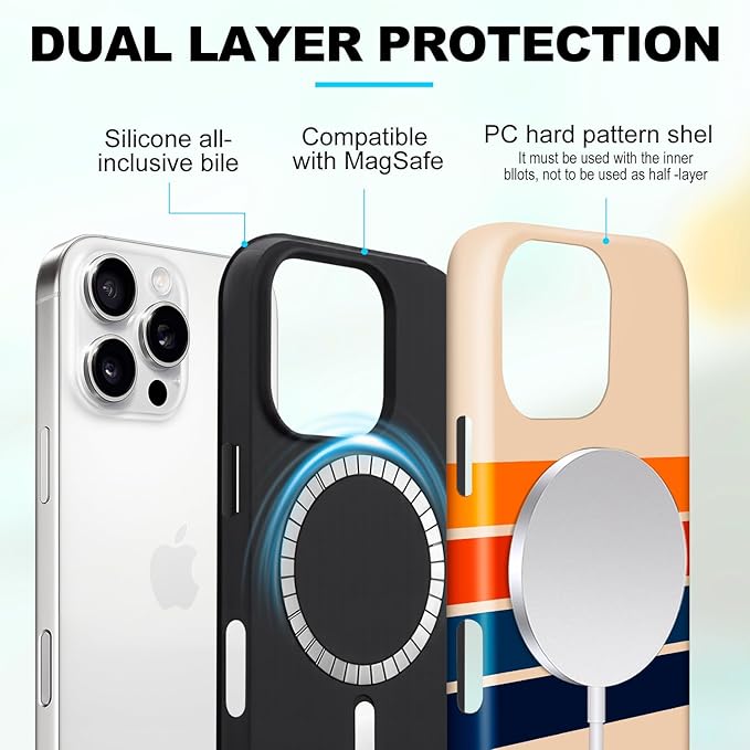 Magnetic for iPhone 13 Pro Case Cute Stripes Phone Case, Shockproof Slim TPU and Hard PC Protective Phone Cover Compatible with MagSafe Designed for Women Girls,Retro