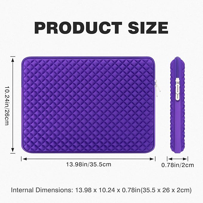 RAINYEAR 14 Inch Laptop Sleeve Diamond Foam Shock Resistant Neoprene Padded Case Fluffy Lining Zipper Cover Bag Compatible with 14" Notebook Computer Chromebook Tablet Ultrabook (Purple)