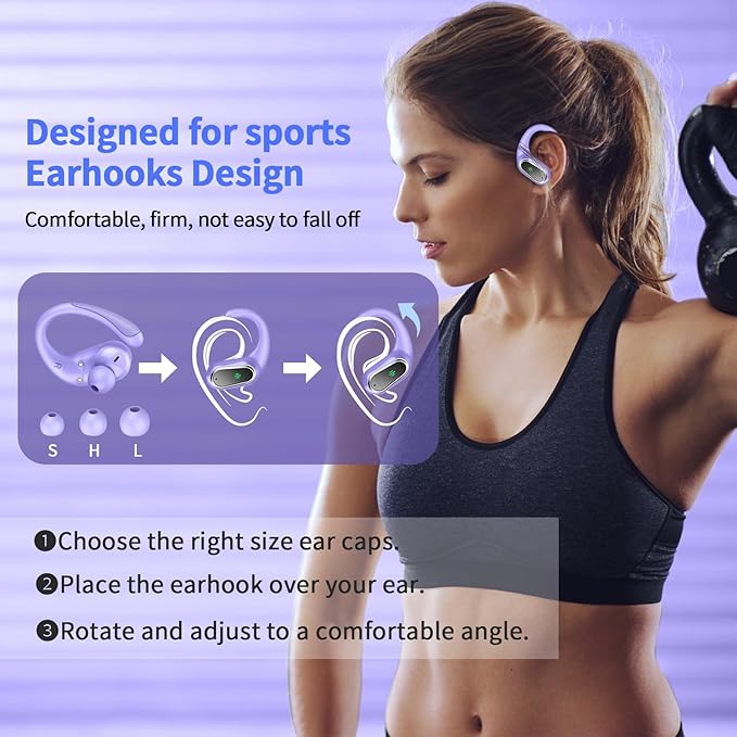 Wireless Earbuds, 2026 Bluetooth 5.4 Headphones Sport, 50Hrs HiFi Stereo Deep Bass Over-Ear buds with ENC Noise Cancelling Mic, IP7 Waterproof & LED Display Earphones with Earhooks for Workout/Running