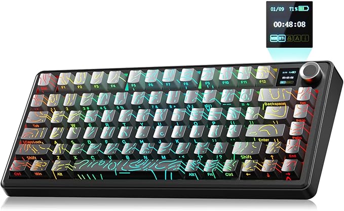 LEOBOG x Aula F75 MAX Wireless Gaming Keyboard w/Smart Display & Knob,75% Hot Swappable Custom Mechanical Keyboard, RGB Backlit,Pre-lubed Linear Switches,Side Printed PBT Topographic Keycaps(Grey)