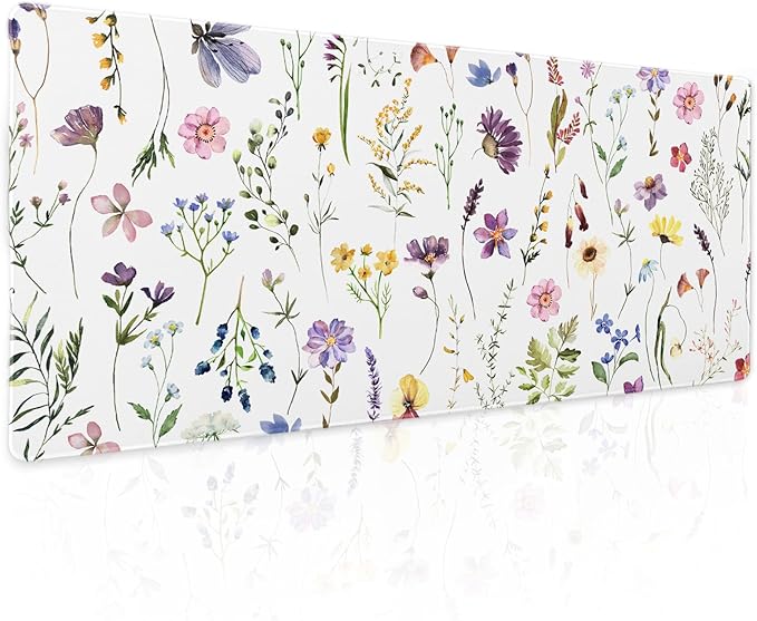 Pretty Flowers Mouse Pad XL Cute Floral Chic Plant Spring Summer Extended Table Mat 80X30cm Non-Slip Rubber Base Stitched Edge Large Mousepad for Desk Gaming Laptop Desk Top,31.5×11.8 Inch