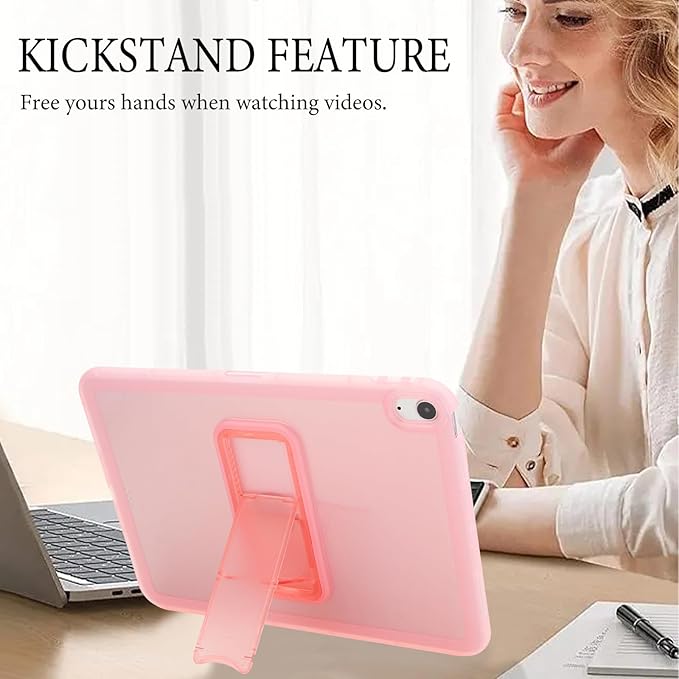 Slim Case for iPad Air 11-inch M3 M2 2025 2024, Built-in Kickstand Non-Slip Shockproof Rugged Protective for Women Men, Pink