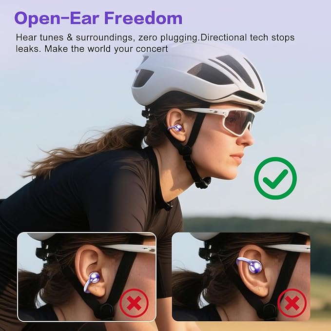 ZIHNIC S26 Wireless Clip on Earbuds, Open Ear Wireless Bluetooth 5.4 Headphones with Mic, IPX5 Waterproof, 35Hr Play time, Light Weight -Purple