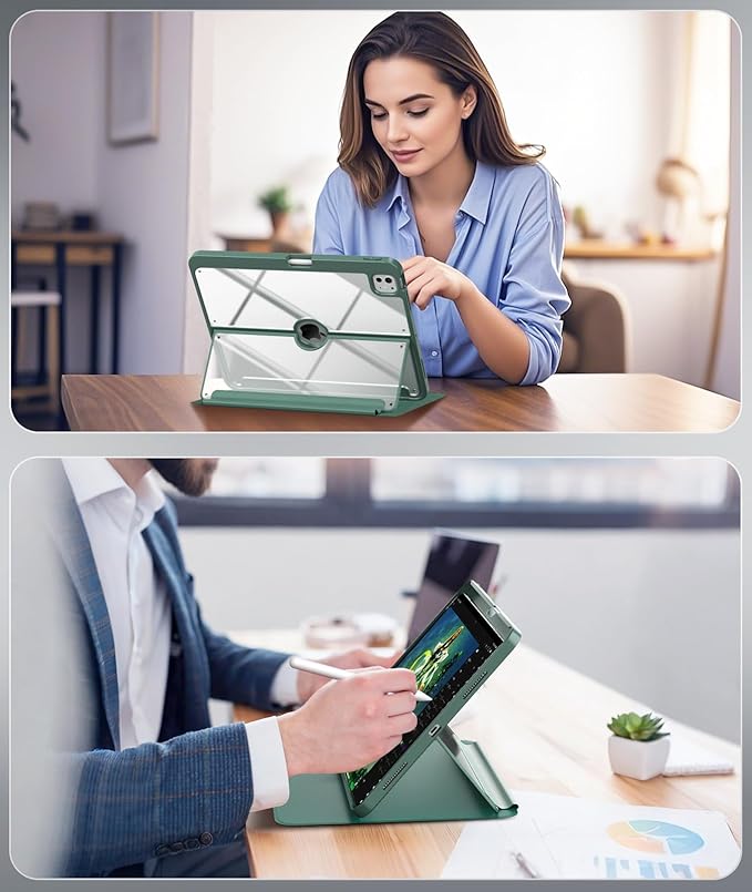 MoKo for iPad Pro 13 Inch Case (M5/M4) 2025/2024 with Pencil Holder, [Built-in Screen Protector], iPad Pro 13 M5/M4 Case with Clear Back & Magnetic Multi Angle Stand Cover, Midnight Green