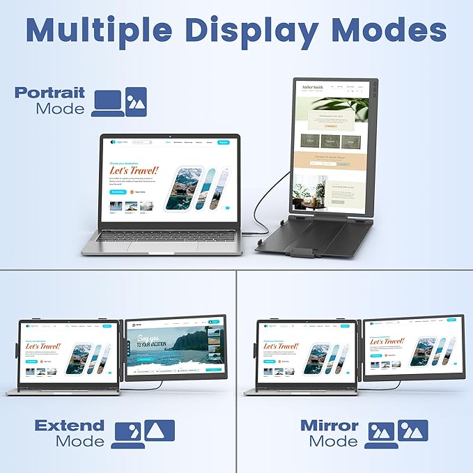 domyfan 14" Laptop Screen Extender, Ultra-Thin FHD 1080P IPS Dual Portable Laptop Monitor Extender for 13-17" Laptops, Plug & Play with HDMI/USB-A/Type-C, Compatible with Windows, Mac, Android