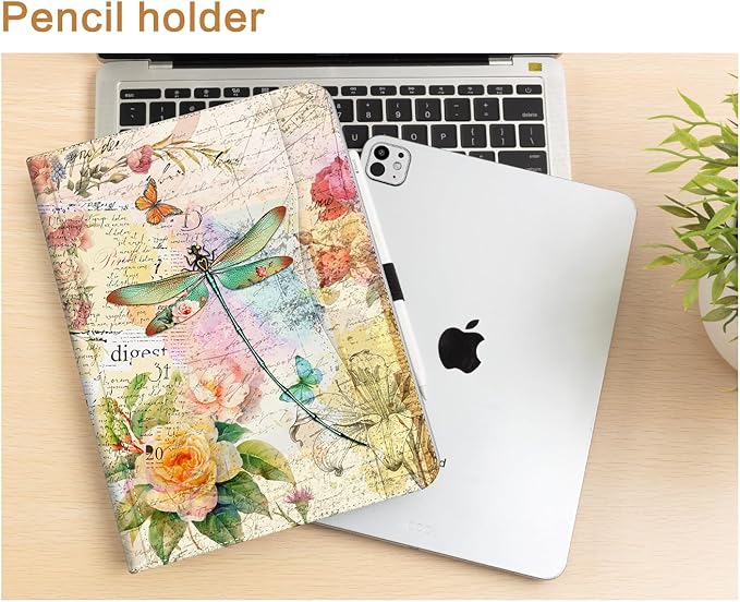 Vimorco for iPad Pro 13 Inch Case M5/M4 2025/2024, for iPad 13 Pro Case for Girls Women Adjustable Stand Cover, Hand Strap, Card Pocket with Pencil Holder, for iPad 13 Pro Cover, Dragonfly