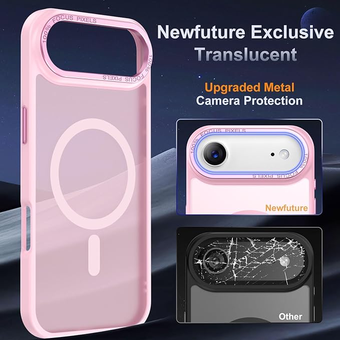 Newfuture Magnetic for iPhone Air Case [Compatible with Magsafe] [Military Grade Drop Protection] Translucent Matte Anti-Scratch Shockproof Protective Phone Cover 6.5 Inch, Chalk Pink