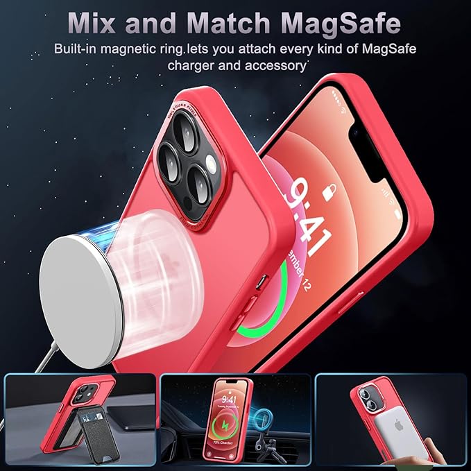 Newfuture Designed for iPhone 12 Case/iPhone 12 Pro Case with Magnetic [13 FT Military Drop Protection] [Compatible with Magsafe] Translucent Shockproof with Anti-Fingerprint Phone Case, Red