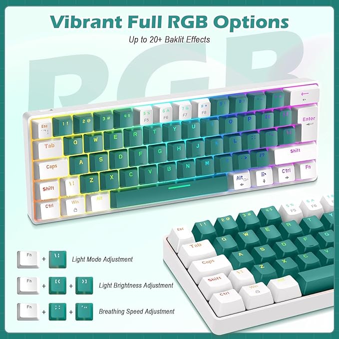 RK-T60 Wired 60% TKL Mechanical Gaming Keyboard Led Rainbow Backlight Ultra-Compact NKRO Linear Red Switch ABS Keycap RGB Honeycomb Mice Coiled Aviator Cable for Windows Laptop PS4/PC/WIN Gamer