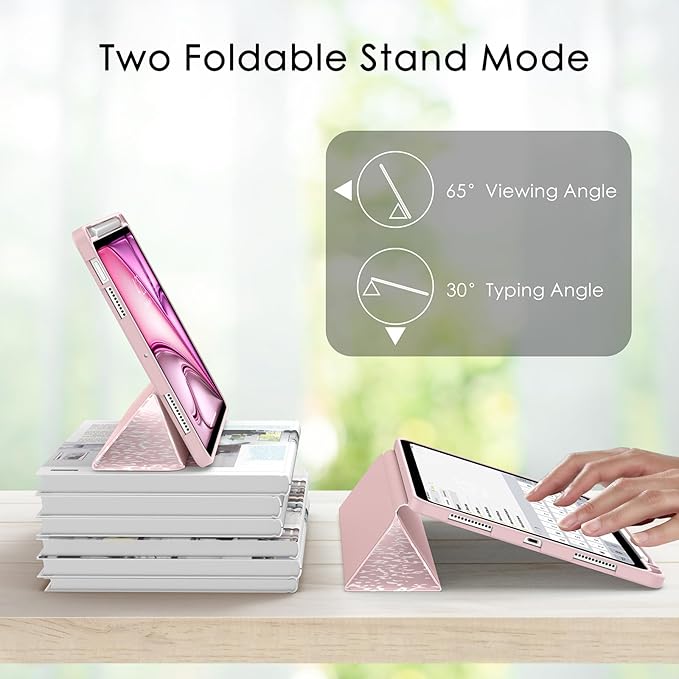 Soke Case for New iPad Air 11 Inch (M4/M3/M2, 2026-2024), iPad Air 5th/4th Generation 10.9 Inch (2020-2022) with Pencil Holder, Soft TPU Back Cover & Auto Sleep/Wake, Book Pink