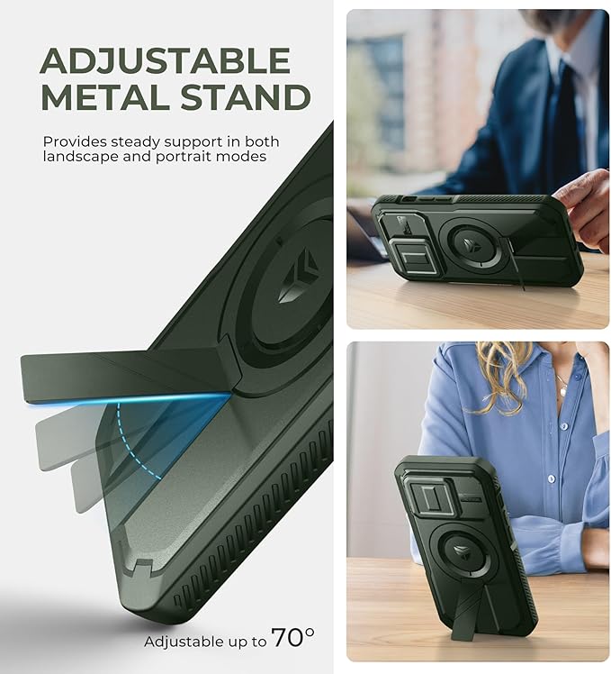 Dexnor for iPhone 14 Pro Case with Slide Camera Cover & Adjustable Kickstand & Built-in Screen Protector, Magnetic Rugged Shockproof Bumper Cases Heavy-Duty Magnetic Protective Cover,Army Green