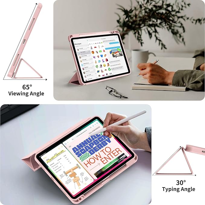 Case for iPad Air 11-Inch M4/M3/M2 2026/2025/2024, iPad Air 5/4 (2022/2020 5th/4th Generation 10.9-Inch) with Pencil Holder, Slim Stand Soft Back Support Touch ID, Auto Wake/Sleep, Light Pink
