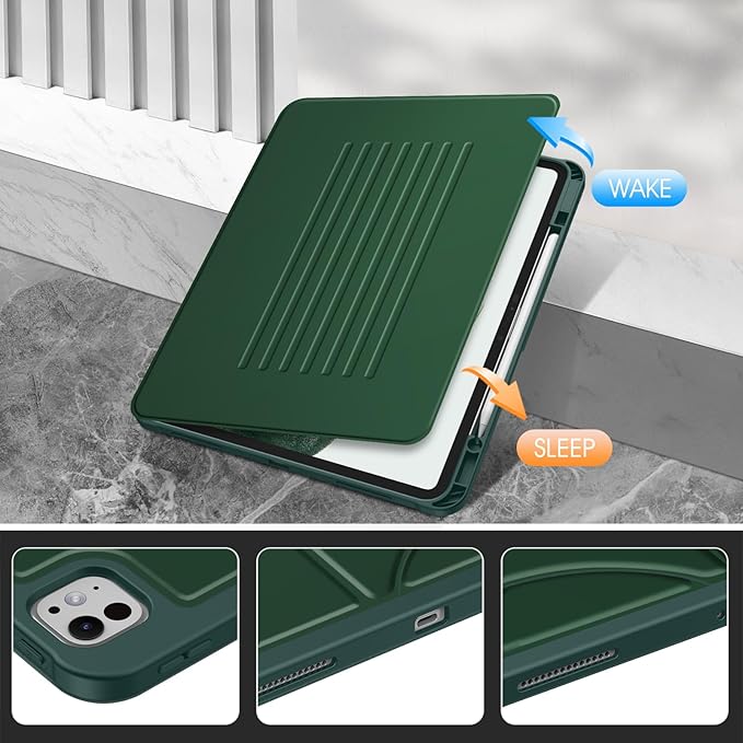 Fintie Magnetic Stand Case for iPad Pro 13-inch (M5) 2025 / (M4) 2024 - Multiple Angles Shockproof Rugged Soft TPU Cover with Pencil Holder, Auto Sleep/Wake, Green