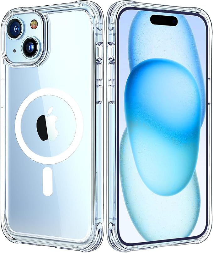 Mkeke Magnetic Designed for iPhone 15 Case Clear, Compatible with Magsafe, [Not Yellowing] [Military-Grade Drop Protection] Phone Cases for Apple iPhone 15 with Shockproof Bumper 2023