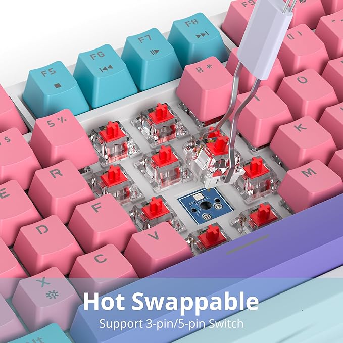 75% Mechanical Gaming Keyboard - Pink Gasket Mount TKL Keyboard, Wired, Custom Hot Swappable, RGB Backlit, for PC & Laptop Gamers