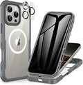 CENHUFO Magnetic Privacy for iPhone 16 Pro Max Case [Compatible with Magsafe] Full Body Phone Case Built-in 9H Tempered Glass Privacy Screen Protector Camera Lens Protector, Shockproof Cover - Gray