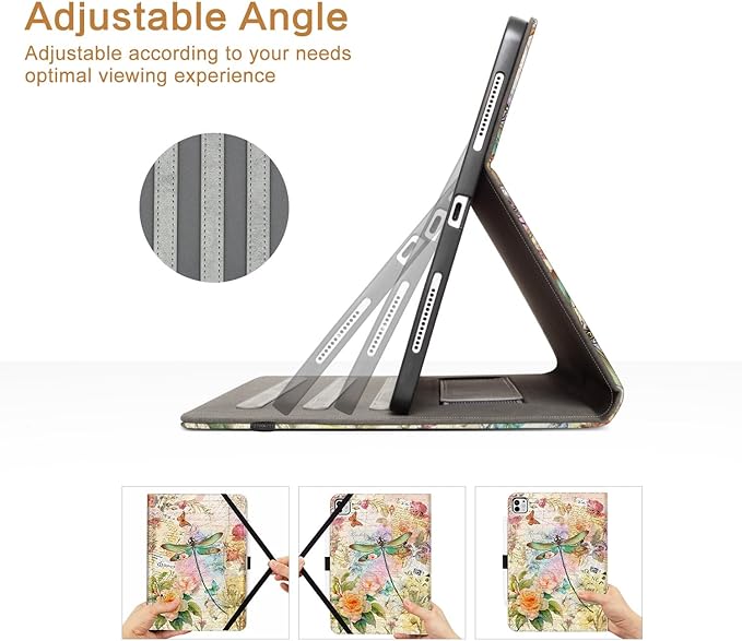 Vimorco for iPad Pro 13 Inch Case M5/M4 2025/2024, for iPad 13 Pro Case for Girls Women Adjustable Stand Cover, Hand Strap, Card Pocket with Pencil Holder, for iPad 13 Pro Cover, Dragonfly