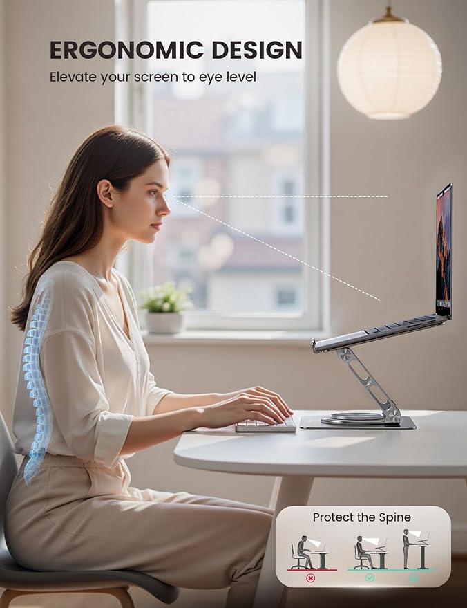Lamicall Adjustable Laptop Stand for Desk - 360 Rotating Base Ergonomic Computer Stand, Aluminum Laptop Riser Foldable Protable for Office Home fits MacBook Neo Air Pro, Dell, HP (10-17.3'') -Sliver
