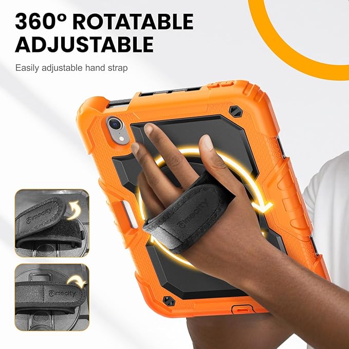 Timecity Case for iPad mini 7th/6th Generation 2024/2021 8.3 inch, Full-Body Protective for iPad mini 7/ Mini 6 Case with Screen Protector Pencil Holder Swivel Stand Hand/Shoulder Strap- Orange