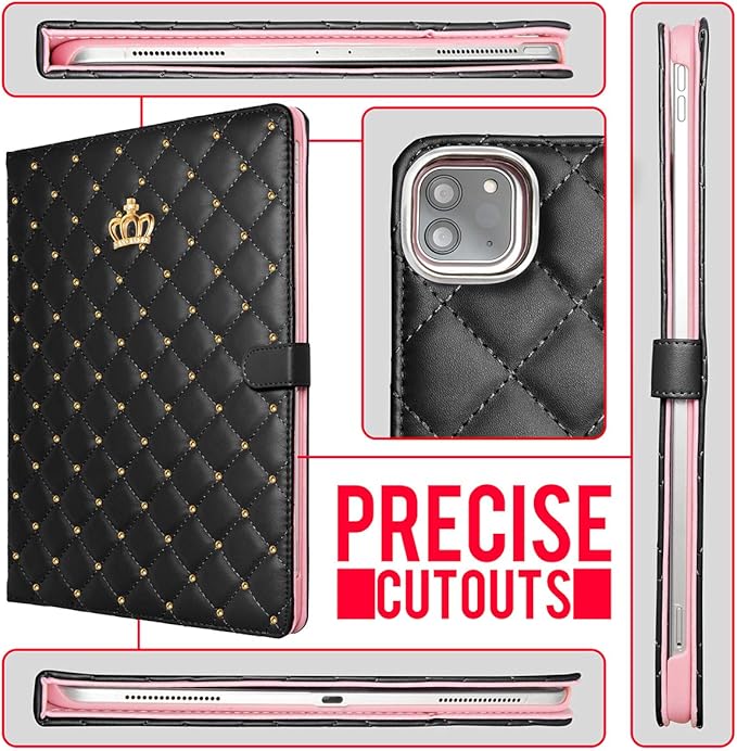 Changjia for iPad Pro 11 inch Case 2022(4th Gen)/2021(3rd Gen)/2020(2nd Gen)/2018 (1st Gen),Cute Crown Bling Diamond PU Leather Smart Auto Sleep/Wake Stand Shockproof Cover for iPad Pro 11 Inch, Black