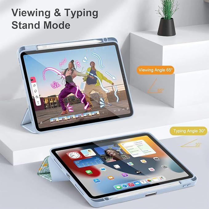 May Chen for iPad Pro 13 Inch Case M5 2025 / M4 2024, Built Pencil Holder & Clear Transparent Print Back Shell Slim Stand Shockproof Tablet Cover, Auto Wake/Sleep, Herbs Flowers
