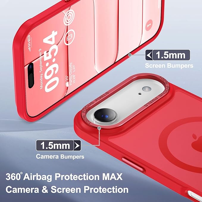 Newfuture Magnetic for iPhone Air Case [Compatible with Magsafe] [Military Grade Drop Protection] Translucent Matte Anti-Scratch Shockproof Protective Phone Cover 6.5 Inch, Red