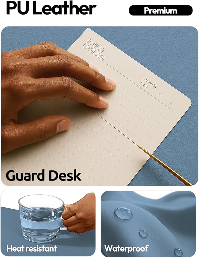YSAGi Leather Desk Protector, Office Mat, Large Mouse Mat, Non-Slip PU Leather Blotter, Laptop Desk, Waterproof Writing Pad for Office and Home (Blue, 23.6" x 13.8")