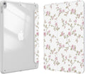 Case for iPad pro 10.5 inch 2017/ iPad Air 3rd Generation 2019, Case with Pencil Holder, Stand Clear Back Cover Cute Cool Design for Women Girls, Auto Sleep/Wake, Pink Flower