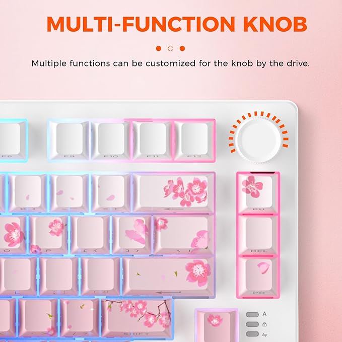 DAREU EK75PRO Sakura Pink Wireless Mechanical Keyboard,75% Hot Swap Creamy Gaming Keyboard with Knob,RGB Backlit,Gasket Custom Structure,Side Printed PBT Keycaps,2.4Ghz/BT5.1/USB-C, for Win/MAC