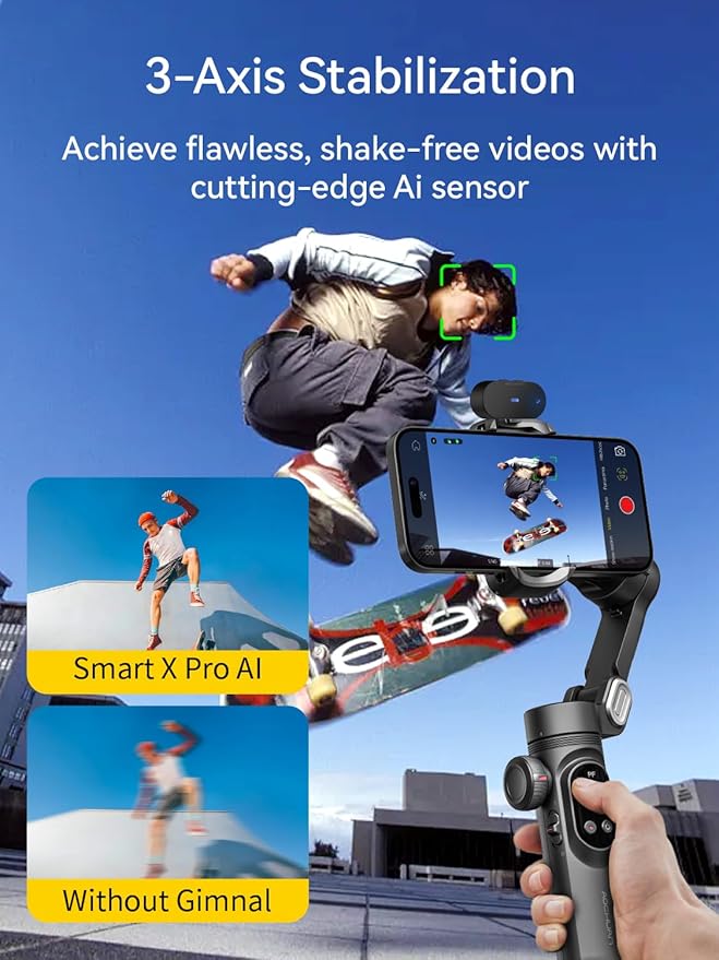 AOCHUAN 3-Axis Gimbal Stabilizer for Smartphone Smart AI XPro Black & B10 Storage Bag & E10 Extension Rod