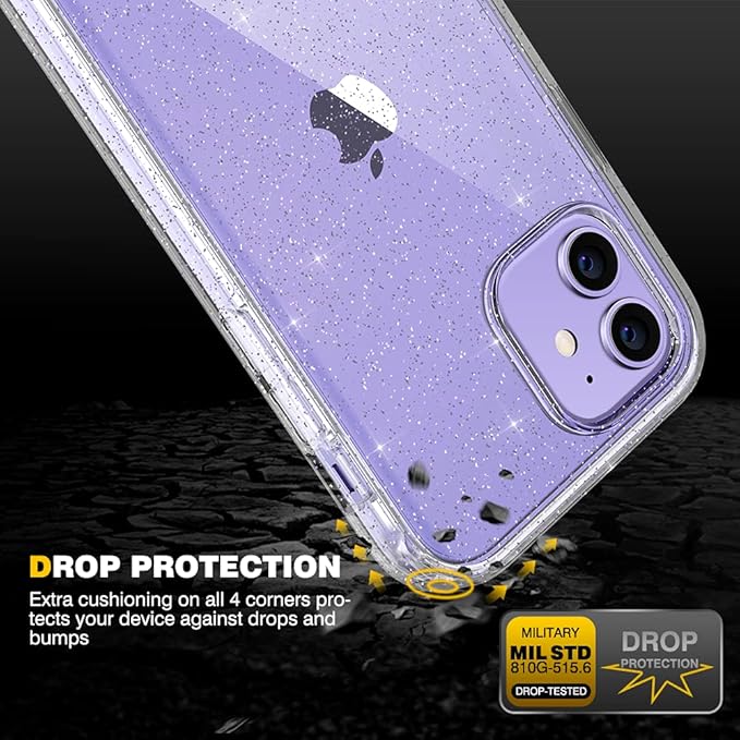 Diaclara Designed for iPhone 12/12 Pro Case, Full Body Rugged with Built-in Touch Sensitive Anti-Scratch Screen Protector, Soft TPU Bumper Case for iPhone 12/12 Pro 6.1" (Clear Glitter)