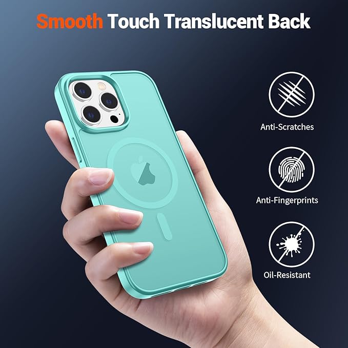 SUPFINE Magnetic for iPhone 15 Pro Max Case (Compatible with MagSafe) (Military Grade Drop Protection) Slim Translucent Matte Shockproof with Anti-Fingerprint Phone Case,Blue Green