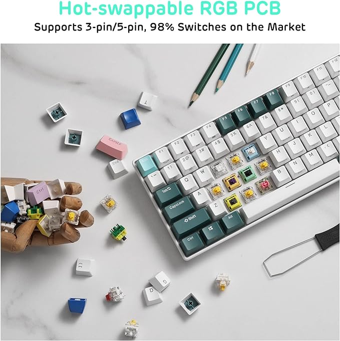 RK ROYAL KLUDGE RK96 RGB Limited Ed, 90% 96 Keys Wireless Triple Mode BT5.0/2.4G/USB-C Hot Swappable Mechanical Keyboard w/Wrist Rest, Software Support & Massive Battery, RK Yellow Switch