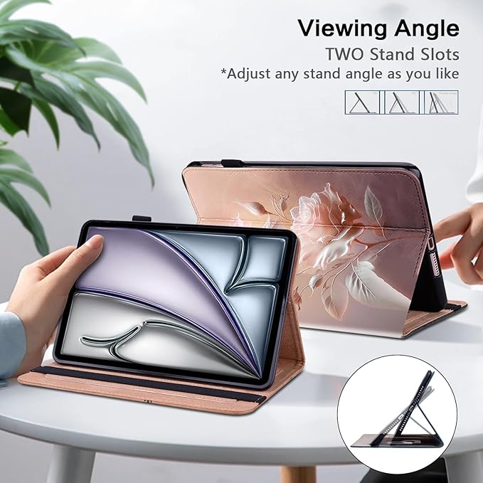 Case for iPad Air 11 Inch M4/M3/M2 (2026/2025/2024),iPad Air 5th/4th Generation Case 10.9 Inch 2022/2020, PU Leather Stand Shockproof Cover with Card Slots - Ceramic Roses