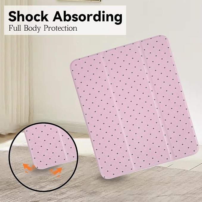 Lovmooful Compatible for iPad Pro 11-Inch,2022/2021/2020/2018 Model(4th/3rd/2nd/1st Generation) Case with Pencil Holder Cute Polka Dot with Aesthetic Design Soft TPU Trifold Stand Protective-Pink