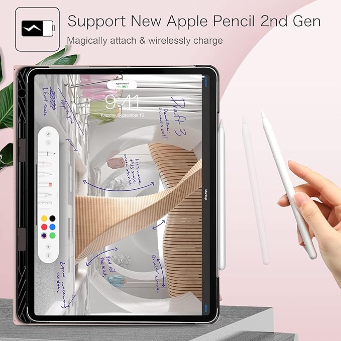 Fintie Folio Case for iPad Pro 12.9" 6th Generation 2022, Multi-Angle Smart Stand Cover w/Pencil Holder & Pocket, Also Fit iPad Pro 12.9 2021 5th & 2020 4th & 2018 3rd Gen, Dreamy Marble