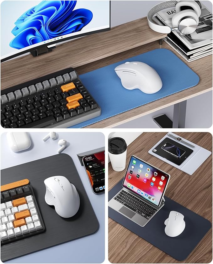 Uiosmuph G09 Bluetooth Wireless Mouse, BT5.1 & 2.4Ghz Rechargeable Computer Mouse with USB Receiver and Type C Adapter, Ergonomic Bluetooth Mice for Laptop, iPad, Mac - White