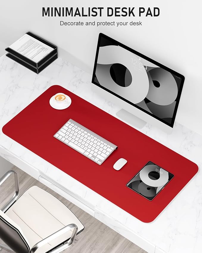 Desk Pad, 30" x 14" PU Leather Non-Slip Desk Mat Large Mouse Pad for Desktop, Waterproof Laptop Computer Writing Mat for Office, Home, Work, Gaming, Bright Red