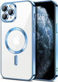 Hython Magnetic Clear for iPhone 11 Pro Case with Camera Lens Protector [Compatible with MagSafe] Luxury Plating Edge Slim Soft TPU Cover Protective Phone Case for iPhone 11 Pro 5.8", Light Blue