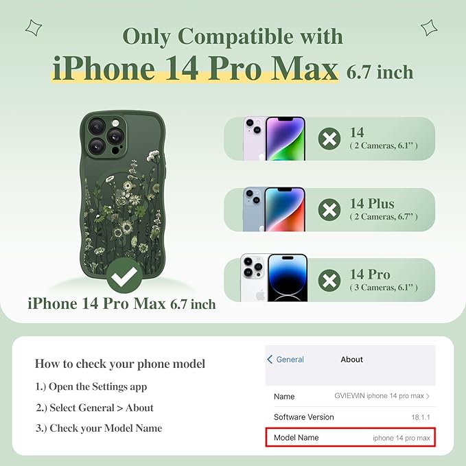 GVIEWIN for iPhone 14 Pro Max Case Compatible with MagSafe [Curly Wave Edge][Full Camera Protection] Floral Translucent Shockproof Magnetic Women Phone Case for 14 Pro Max, Floratopia/Forest Green