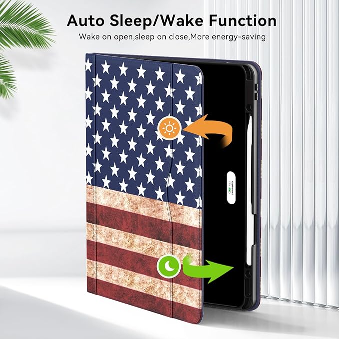 Zonefoker Case for New iPad Pro 12.9 inch 6th/5th/4th/3rd Generation 2022/2021/2020/2018, 12.9'' ipad Pro Leather Folio Protective Cover 6/5/4/3 Gen with Pencil Holder, Auto Wake/Sleep, Flag