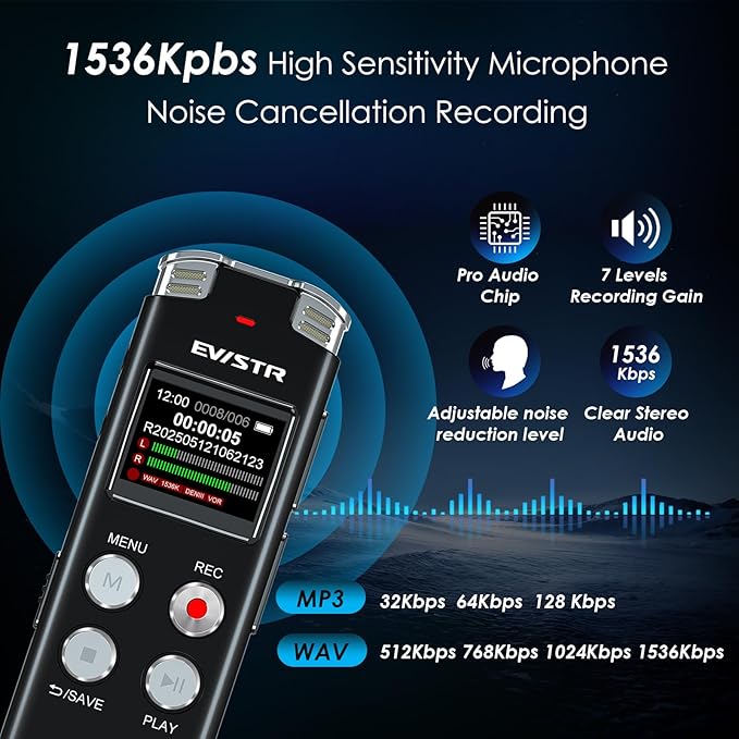 128GB Digital Voice Recorder Voice Activated Recorder with Playback - Upgraded Tape Recorder for Lectures, Meetings, Interviews, Audio Recorder USB Charge, MP3