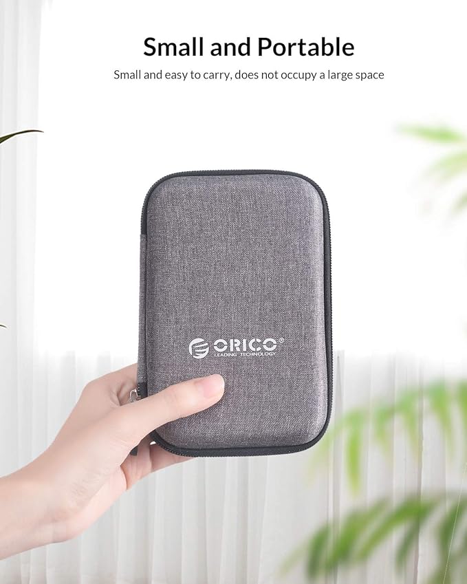 ORICO Hard Drive Case 2.5 inch External Drive Storage Carrying Bag Waterproof Shockproof with Inner Size 5.5x3.5x1.0inch for Organizing HDD and Electronic Accessories,Grey(PHD-25)