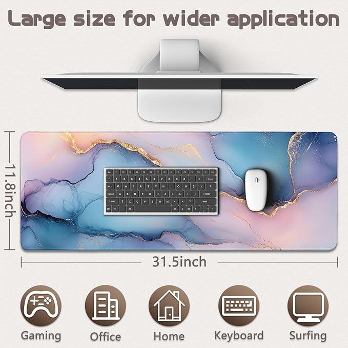 Gaming Mouse Pad - (31.5"×11.8") Marble Large Mouse Pads for Desk - Desk Mat for Keyboard and Mouse with Non-Slip Base, Desks Pad Matfor Game/Office & Home