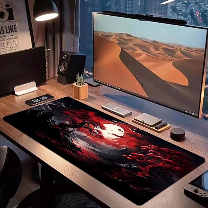 Japanese Mouse Pad, Large Japanese Desk Mat, XXL Anime Gaming Keyboard Mat, Non-Slip Rubber Base & Stitched Edges, Big Extended Desk Protector for Home Office, 31.5”x15.7” Dark Canyon